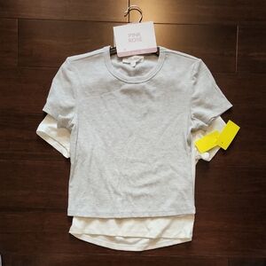 Pink Rose Ribbed 2 Piece Shirt Set NWT  18" Length Gray And Cream Medium